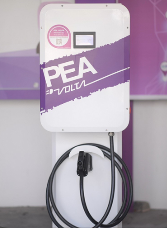 PEA Volta wall-mounted EV charger with coiled charging cable